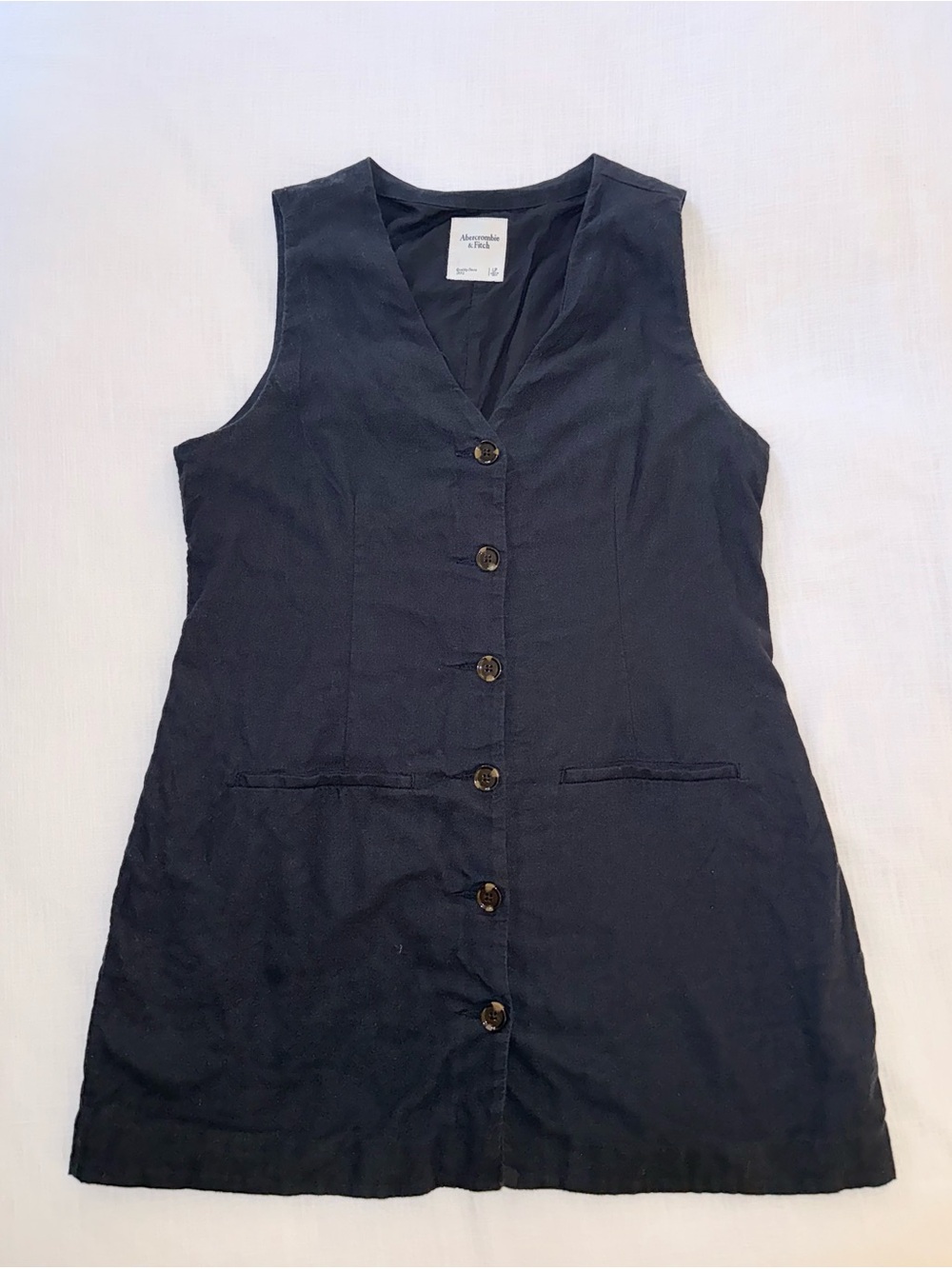 A&F button down Mara Linen-Blend Vest Mini Dress Black Preppy Large Petite